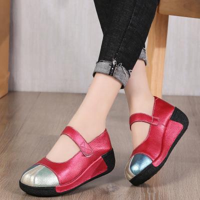 China Damping cow leahter wedge women shoes height increase woman shoes fashion casual sneaker for sale