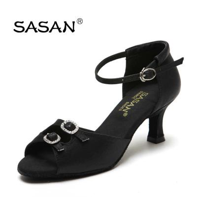 China Wholesale PU SASAN Salsa Dance Shoes Satin Top Adjustable Width S-09 for sale