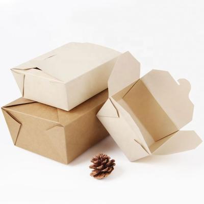 China Disposable Biodegradable Kraft Paper Folding Lunch Box Disposable Food Container Take Out Packaging Boxes for sale