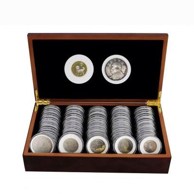 China 50 Handmade Storage Boxes Around 25/27/30 Mm Showcase Wooden Coin Storage Box Coin Collection Capsules Commemorative Box for sale