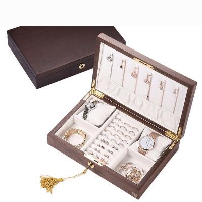 China Handmade Portable Jewelry Box Rectangle Wooden Packaging Necklace Rings Earrings Storage Organizer Display Gift Boxes Case for sale