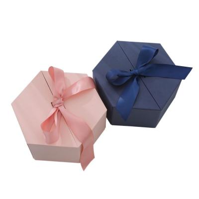 China Handmade ready to ship! ! Custom Exquisite High End Hexagon Chocolate Gift Box Bowknot Cardboard Box Rose Flower Packaging Box for sale