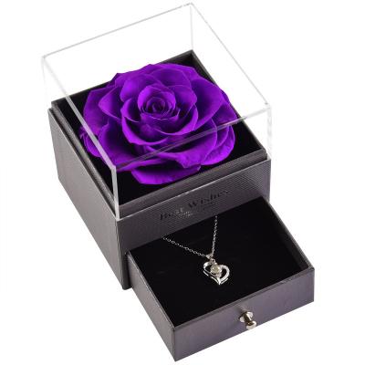 China ZanTe new natural valentine gift idea preserved rose flower valentine gift necklace ring jewelry box eternal rose wedding rose box jewelry for sale