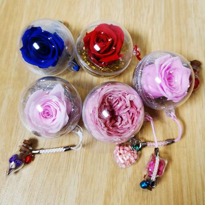 China 2022 new creative gift idea birthday valentine gift preserved real flower drift bottle Rose Ball Keychain Pendant for girls for sale