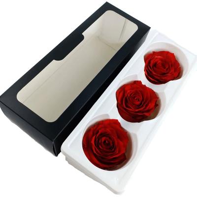 China ZanTe Fresh Preserve 2022 Events Decoration New 6 - 7 Cm Real Flower Head 3 Pcs Everlasting Immortal Roses Big Rose Box Order Forever for sale