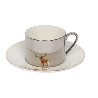 China Sustainable Luxury Stylish Line Amazon Porcelain Coffee Set Custom Espresso Ceramic Gold Cup And Saucer Iced Coffee Cups With Cute Deer for sale