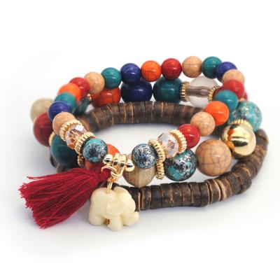 China DIY braided beaded bracelet for women European and American simple Bohemian elephant wild tassel trend multilayer beaded bracelet for sale