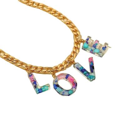 China Colorful Resin Letters All Match Resin Letter Cuban Link Necklace Pendant Chain Jewelry For Birthday for sale