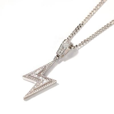 China Copper With Shiny Rhinestone Material Copper Alloy Micro Paved CZ Lightning Bolt Thunder Charm Hiphop Flash Pendants For Men's Flash Lightning Pendant Necklace for sale