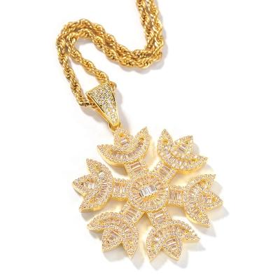 China Hip Hop Full Iced Out Necklace Cool Design Custom Hip Hop Full Iced Out Zircon Gold Plated CZ Stone Snowflake Diamond Necklace for sale