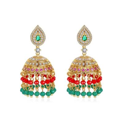 China New retro style Indian moral earrings creative ethnic copper inlaid zirconium earrings hollow banquet drop Bohemian earrings for sale