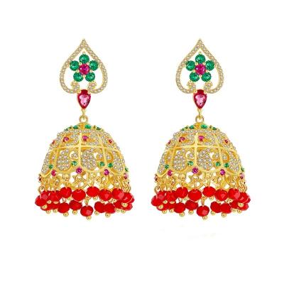 China Morale Indian Style Indian Jhumka Crystal Beads Bridal Drop Earrings For Women Wedding Female Party Bridal Tassel Pendientes Christmas Gifts Jewelry for sale