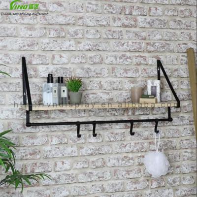 China Portable Metal Sight Wall Shelf Black Wood with Bracket Antique Wooden Wall Dish Plate Wall Hanging Shelf for sale