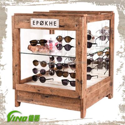 China OAK Antique 36 Pair Frame Counter Top Display Case For Rustic Sunglasses Shop for sale