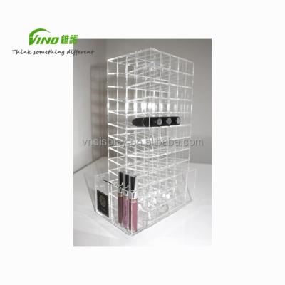 China Handmade High Quality Acrylic Lipstick Classified 60pcs Storage Case With Side Tray For Shadow And Makeup Brush for sale