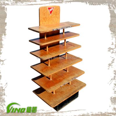 China Quick Installation Six Shelves With A Metal Base, Clothing Rack, Wooden Floor Folding Display Stand For Sports Shop Supermarket Rack for sale