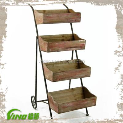 China Rustic Wooden Shelves / Wooden Boxes Vintage Weather Wood Furniture Display Wheelbarrow FHW204 for sale