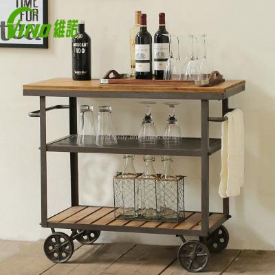 China Retro Style Food Cart Handmade Wooden Serving Trolley for Wine Display Retail Restaurant for sale