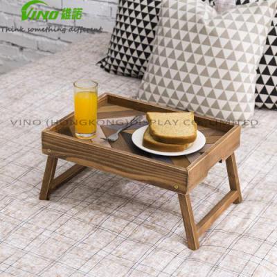 China Product Display Stand For Pop Serving Tray Multicolor Chevron Design Wooden Tray With Legs Foldable Food Tray With Legs for sale