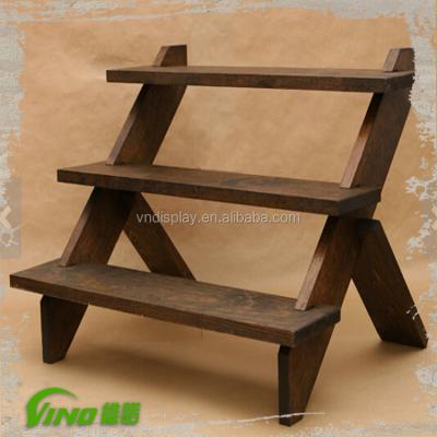 China Wooden 3-Layer Folding Wood Plant Display Stand Flower Stand Folding Rack Wooden Stand Display Rack Stool for sale