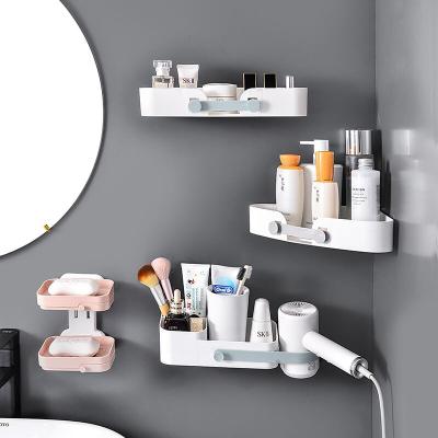 China Wall Mounted Wall Mounted Plastic Soap Box Holder Bathroom Sink Triangle Shelf Bathroom Plastic Storage Rack for sale