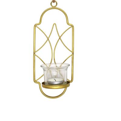 China Nordic Wall Gold Decoration Candle Holder Wrought Iron Europe Geometric Hanging Candle Tray for sale