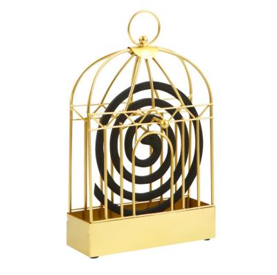 China Bedroom Minimalist Nordic Golden Desktop Tray Summer Home Birdcage Decorative Wrought Iron Mosquito Coil Holder for sale