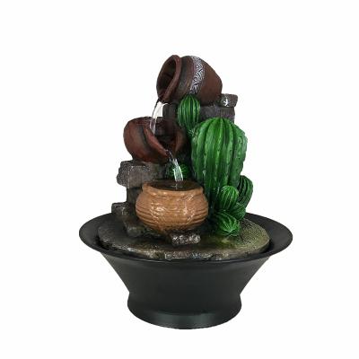 China China Resin Water Fountain With Cactus Figurine Water Features Desktop Decorative Gifts for sale