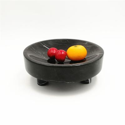 China Black Marble Fruit Tray Home Decoration Marble Round Fruit Rack Fruit Stand for sale