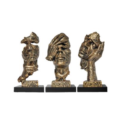 China Europe Silence Is Gold Resin Hear No Evil Speak No Evil See No Evil Human Face Desk Decoration for sale