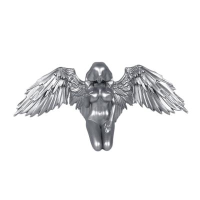 China Nude Kneeling Angel Statue Silver Wings Home Decor Europe Resin Sculpture for sale