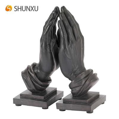 China Europe Detailed Left and Right Prayer Hands Decor Art Book Shelf Organizer by Gray Resin Stone Bookends Home 9 inch for sale