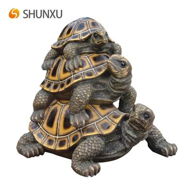 China Vivid Real Life Polyresin Three Crowd Stacked Turtle Statue Funny Animal Garden Decor From Europe for sale