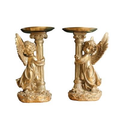 China Europe Style Home Decor Gold Baroque Living Room Angel Pillar Sculpture Resin Nordic Decorative Tray for sale