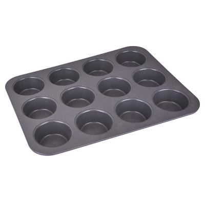 China 12Cup Sustainable Muffin Round Pan Cupcake Kitchen Baking Mold Tin Carbon Steel Non-stick Metallic Bakeware for sale