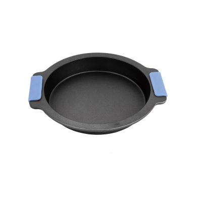 China 9inch Workable Round Cake Pan With Silicone Handles Non-Stick Carbon Steel Baking Tin Oven Dish For Bread Pizza for sale