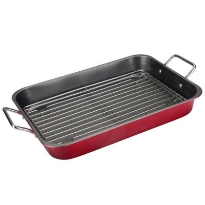 China Sustainable 10.5x15in Deep Roast Pan With Rack Nonstick Roasting Pan With Rack Meat&Turkey Rotisserie for sale