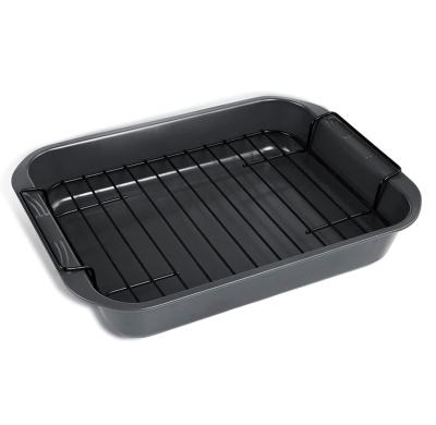 China Sustainable 10x13in Deep Roast Pan With Rack Nonstick Roasting Pan With Rack Meat&Turkey Rotisserie for sale