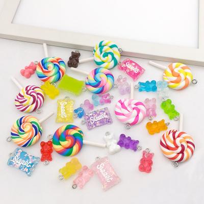 China BOHEMIA 32 PCS Pack Home Resin Lollipop Charm Bear Resin Lollipop DIY Candy Dangle Sweet Charms For Jewelry Making for sale