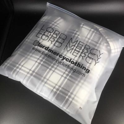 China BIODEGRADABLE custom polythene frosted bag for plastic garment zipper bag apparel packaging plastic bag for sale