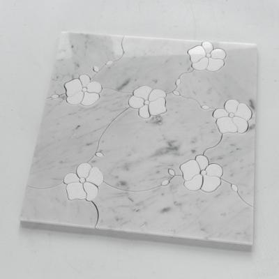 China LANDER Brass Stone Mosaic Modern Pearlescent Metal Inlay Tile Waterjet Marble Mosaic Tiles for sale