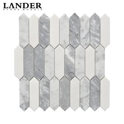 China Parquet Carrara Bathroom Wall Slab Natural Marble Stone White Decorative Mosaic Slab for sale