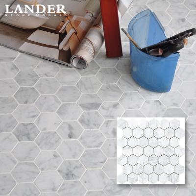 China Parquet Factory Price Bianco Carrara Mosaic Wall Slab Bathroom Floor Hexagon Stone Kitchen Backsplash White Natural Marble Mosaic Slab for sale