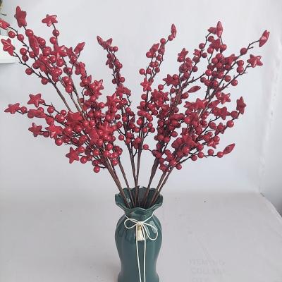 China Wholesale Artificial Red Christmas Selection Of Decoration Plant Berry And Pine Cones, With Holly Branches For Holiday Decoration for sale