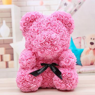 China Natural Touch Height 20cm Valentine's Day Artificial Christmas Rose Pearl Bear Gift Box Customizable for sale