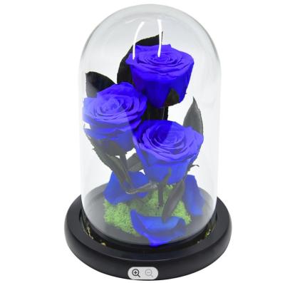 China 100% Preserved 10cm Handmade Simple 3 Size Eco-friendly China Large Rose Roses Box In Glass Dome For Gift Wholesale for sale