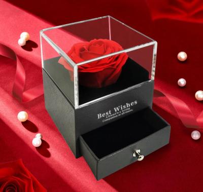 China Free Selectable Matching Wholesale Cheap Preserved Flower Valentine's Day Preserved Flower Gift Preserved Jewelry Box Rose Ring Box for sale