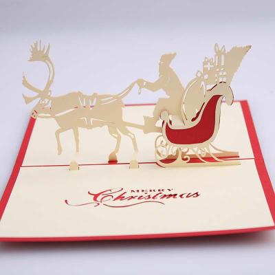 China Europe 3d Christmas Card Greeting Card Christmas Deer Carriage Three-Dimensional Card for sale