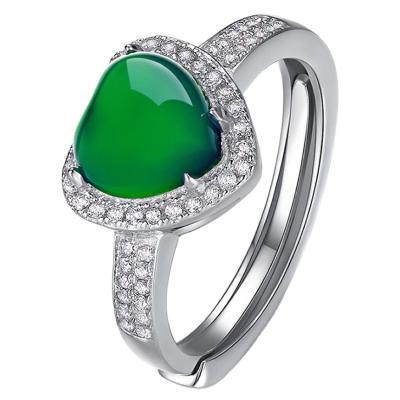 China FASHIONABLE S925 sterling silver ring opening woman heart-shaped love Japan and Korea natural jade ring jewelry for sale