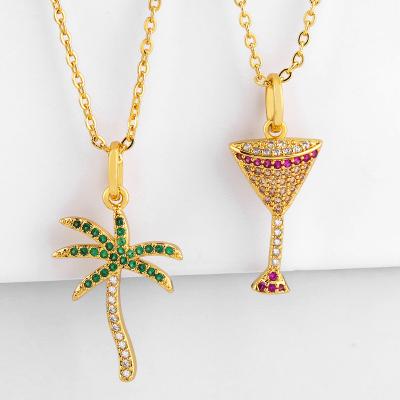 China FASHIONABLE 18K Coconut Tree Wholesale Hot Brass Gold Plated Inlay Zircon Micro Choker Necklace For Women for sale